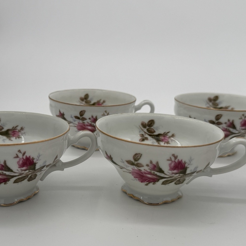 Vintage Royal Rose Fine China Japan Teacups Lot Of 7 Pink Floral Gold Trim